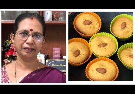 Eggless Almond  saffron  Cup Cake /  முட்டை சேர்க்காத பாதாம் குங்குமப்பூ கப் கேக் – ஓவனே தேவையில்லை