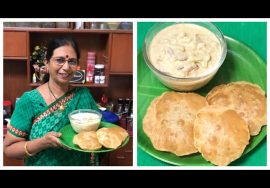 பூரி, குருமா/ Puffy  Poori with tips  , Cauliflower  paneer  kurma  / கரகரப்பான பூரி